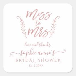 Luxe Roze Goud Miss To Mrs Bruidsmeisje Feest Vierkante Sticker