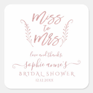 Luxe Roze Goud Miss To Mrs Bruidsmeisje Feest Vierkante Sticker