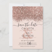 Luxe Roze Goud Roze Glitters Confetti Bruiloft Save The Date (Voorkant)
