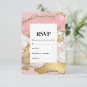 Luxe roze goud roze marmeren ontwerp trouw RSVP kaartje (Staand voorkant)