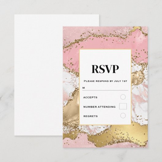 Luxe roze goud roze marmeren ontwerp trouw RSVP kaartje (Voorkant / Achterkant)