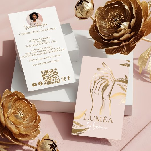 Luxe Roze Goud Schoonheid Nagel Manicure Studio Visitekaartje