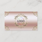 Luxe Roze Goud Versierde Logo Foto en QR Code Visitekaartje (Voorkant)