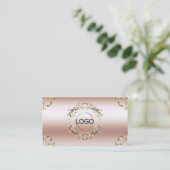 Luxe Roze Goud Versierde Logo Foto en QR Code Visitekaartje (Staand voorkant)