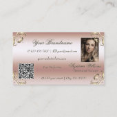 Luxe Roze Goud Versierde Logo Foto en QR Code Visitekaartje (Achterkant)