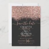 Luxe Roze Goud Zwart Glitters Confetti Bruiloft Save The Date (Voorkant)
