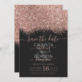 Luxe Roze Goud Zwart Glitters Confetti Bruiloft Save The Date (Voorkant / Achterkant)
