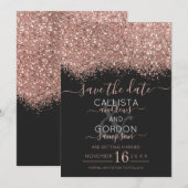 Luxe Roze Goud Zwarte Glitters Confetti Bruiloft Save The Date (Voorkant / Achterkant)