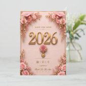 Luxe Roze & Gouden Afstudeerkaart 2026 (Staand voorkant)