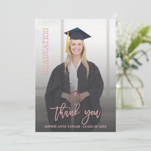 Luxe Roze Gouden Afstuderen Bedankt Foto (Staand voorkant)