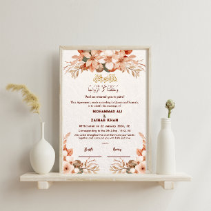 Luxe Roze Gouden Bloem Kader Nikah-contract  Poster