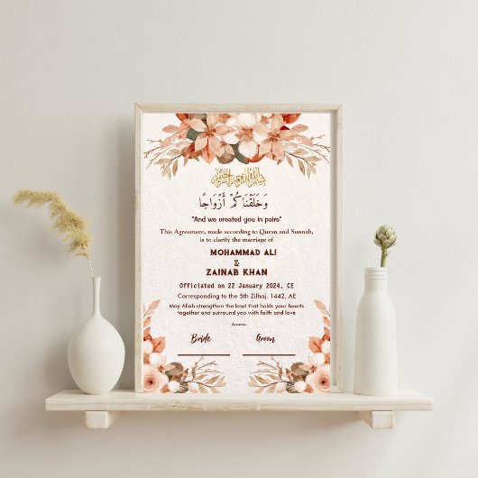Luxe Roze Gouden Bloem Kader Nikah-contract  Poster