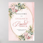Luxe Roze Gouden Bloemen Groene Bruiloftsdouche Poster (Voorkant)
