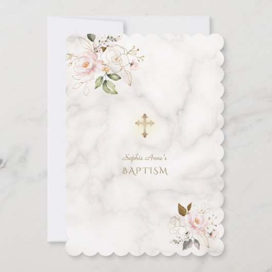 Luxe Roze Gouden Bloemen Marmeren Meisje Foto Doop Kaart (Achterkant)