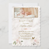 Luxe Roze Gouden Bloemen Marmeren Meisje Foto Doop Kaart (Voorkant)