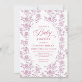 Luxe roze gouden bloemrozen babyshower uitnodiging (Voorkant)