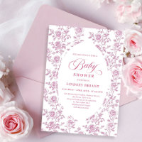 Luxe roze gouden bloemrozen babyshower uitnodiging