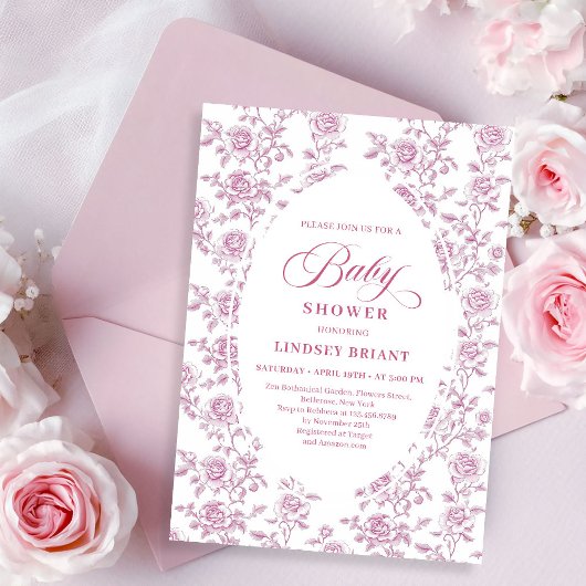 Luxe roze gouden bloemrozen babyshower uitnodiging