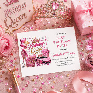 Luxe Roze Gouden Confetti Verjaardags Koningin Uit Kaart