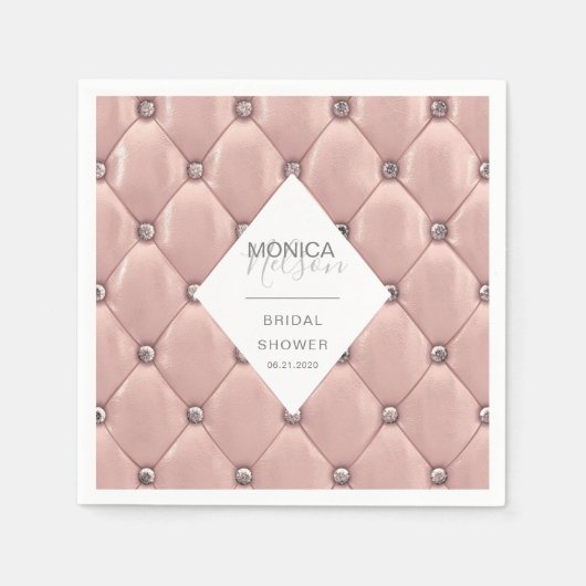 luxe roze gouden gestikte bruidsdouche servet (Voorkant)