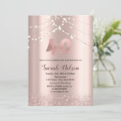 Luxe roze gouden glinster slingerlichten uitnodigi kaart (Staand voorkant)