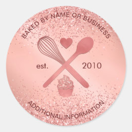 Luxe roze gouden glinsterende bakkerij cupcake geb ronde sticker