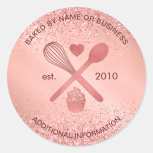 Luxe roze gouden glinsterende bakkerij cupcake geb ronde sticker