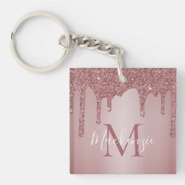 Luxe roze gouden glinsterende druppels monogram sleutelhanger