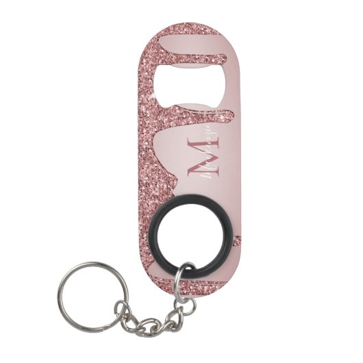 Luxe roze gouden glinsterende glitterspare monogra mini flessenopener (Voorkant)