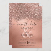 Luxe Roze Gouden Glitter Confetti Metallic Bruilof Save The Date (Voorkant / Achterkant)