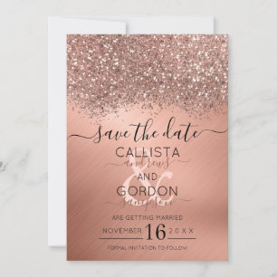 Luxe Roze Gouden Glitter Confetti Metallic Bruilof Save The Date