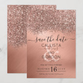 Luxe Roze Gouden Glitter Confetti Metallic Trouwfe Save The Date (Voorkant / Achterkant)