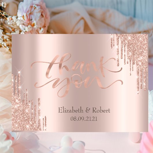 Luxe Roze Gouden Glitter Drips Bedankkaart