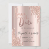 Luxe Roze Gouden Glitter Drips Bewaar de Datum Save The Date (Voorkant)