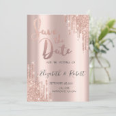 Luxe Roze Gouden Glitter Drips Bewaar de Datum Save The Date (Staand voorkant)