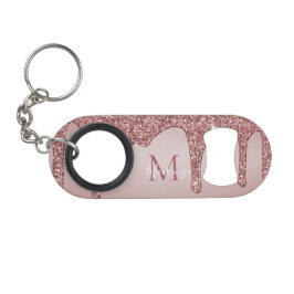 Luxe Roze Gouden Glitter Drips Monogram Mini Flessenopener