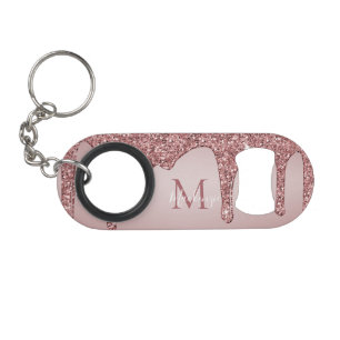Luxe Roze Gouden Glitter Drips Monogram Mini Flessenopener