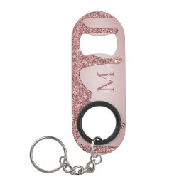 Luxe Roze Gouden Glitter Drips Monogram Mini Flessenopener