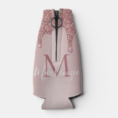 Luxe Roze Gouden Glitter Druppels Monogram Flesjeskoeler (Achterkant)