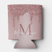 Luxe Roze Gouden Glitter Glans Drips Monogram Blikjeskoeler (Achterkant)