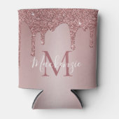 Luxe Roze Gouden Glitter Glans Druppels Monogram Blikjeskoeler (Voorkant)