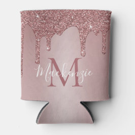 Luxe Roze Gouden Glitter Glans Druppels Monogram Blikjeskoeler