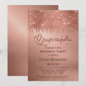 Luxe Roze Gouden Glitter Pixels Quinceañera Kaart (Voorkant / Achterkant)