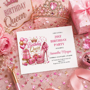 Luxe Roze Gouden Glitter Verjaardag Koningin Feest Kaart
