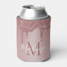 Luxe Roze Gouden Glitterdruppels Monogram Blikjeskoeler