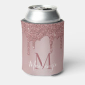 Luxe Roze Gouden Glitterdruppels Monogram Blikjeskoeler (Blikje Achterkant)