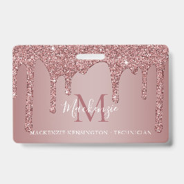 Luxe Roze Gouden Glitterende Monogram Foto Badge