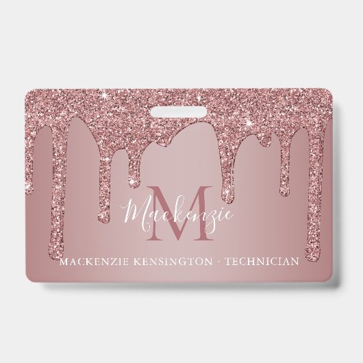 Luxe Roze Gouden Glitterende Monogram Foto Badge (Voorzijde)