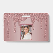 Luxe Roze Gouden Glitterende Monogram Foto Badge (Achterkant)