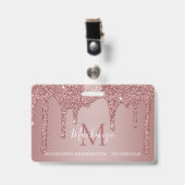 Luxe Roze Gouden Glitterende Monogram Foto Badge (Voorzijde met clip)